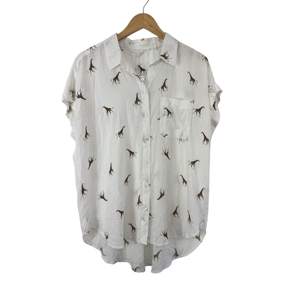Jane and Delancey Giraffe Button Up Top Womens Large Animal Print Pocket Rayon